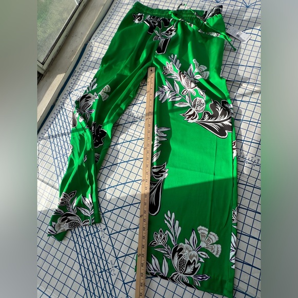 RAFAELLA Green Floral Pallazo Pants CRUISE/RESORT WEAR Drawstring Waist NWT Sz L - Picture 7 of 12